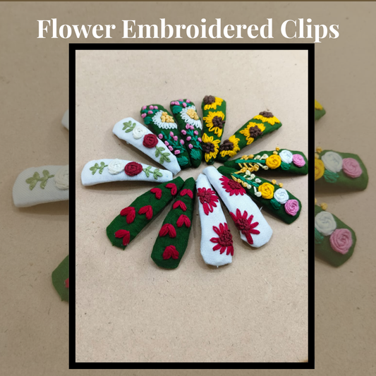Set of 2 - Hand-Embroidered Hair Clips