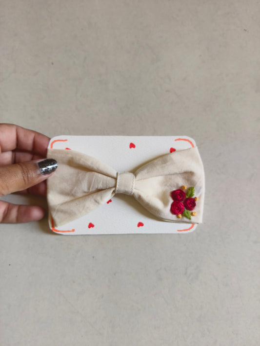 Ivory Rose Hand Embroidered Hair Bow