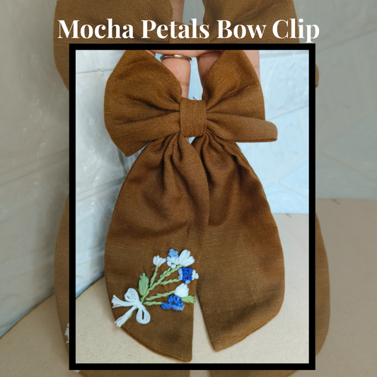 Mocha Petals Embroidered Bow Clip