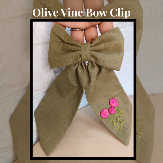 Olive Vine Bow Clip
