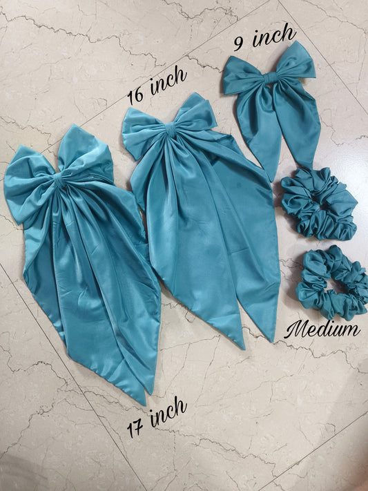 Sky Blue Set of Bows and Scrunchies