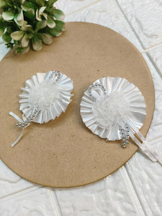 Crystal Dream Designer Hair Clips – White Satin & Sequin Detail