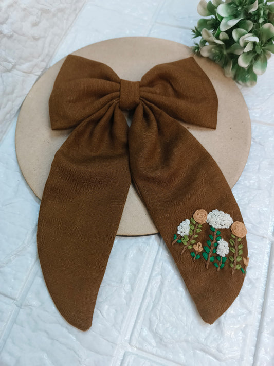 Rust Garden - Hand-Embroidered Bow Clip